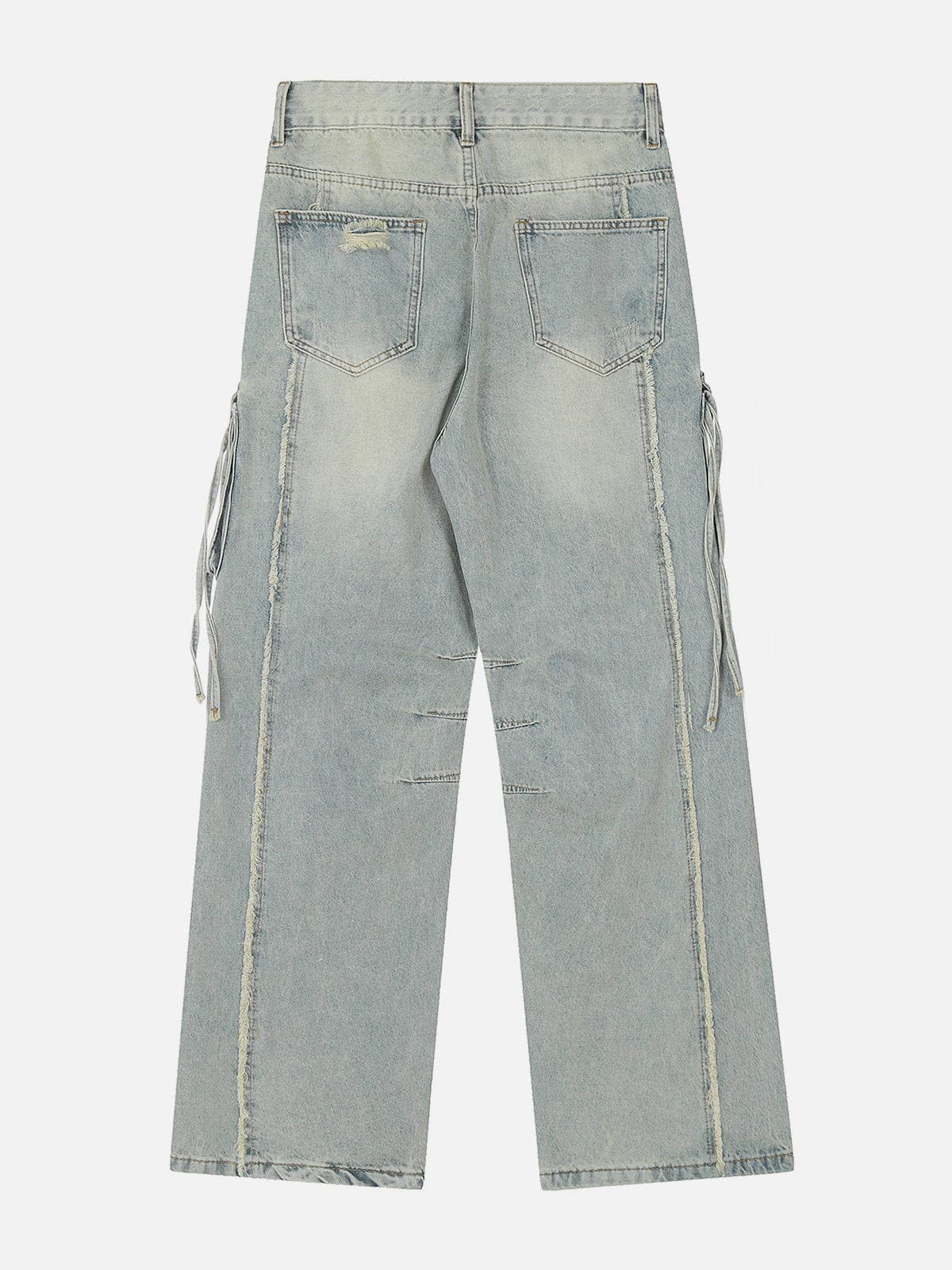 Distressed Ribbon Pocket Jeans