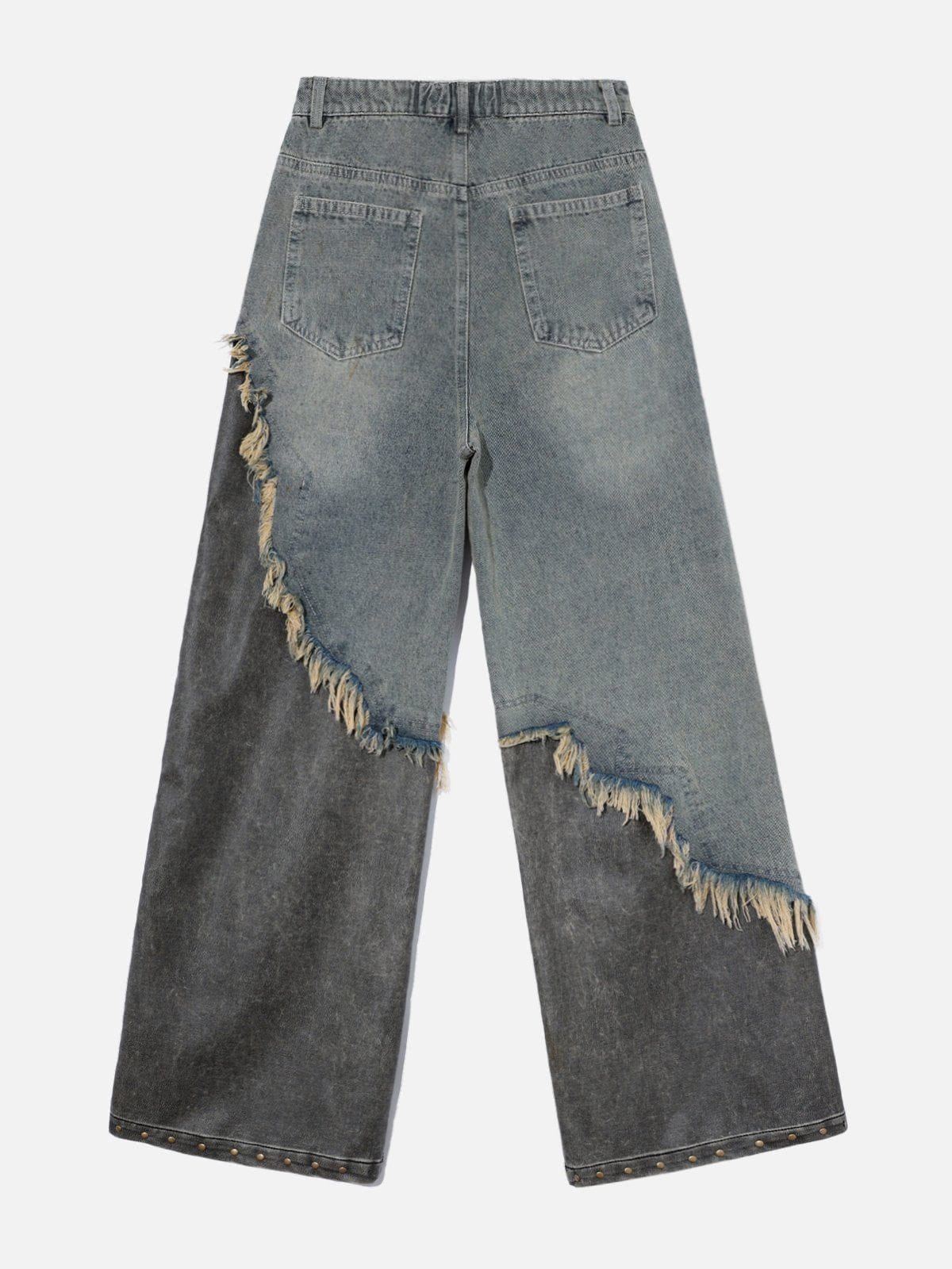 Vintage Distressed Leather Patchwork Jeans