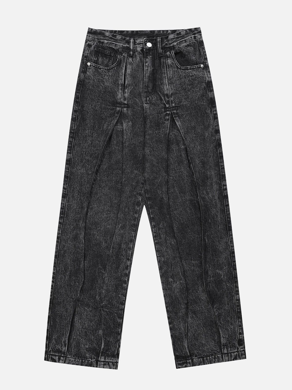 Wrinkle Washed Straight-Leg Jeans