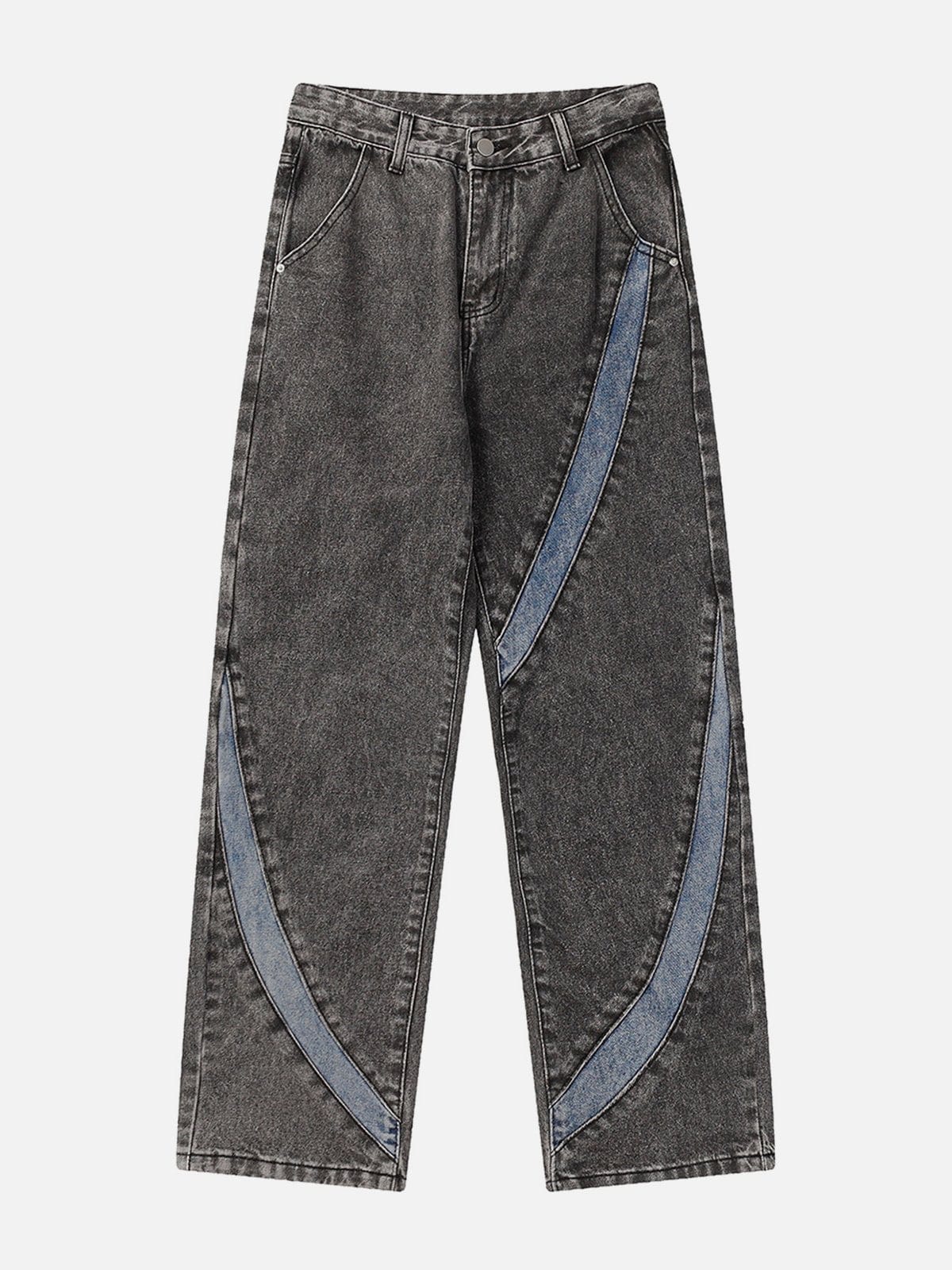 Cambered Patchwork Straight-Leg Jeans