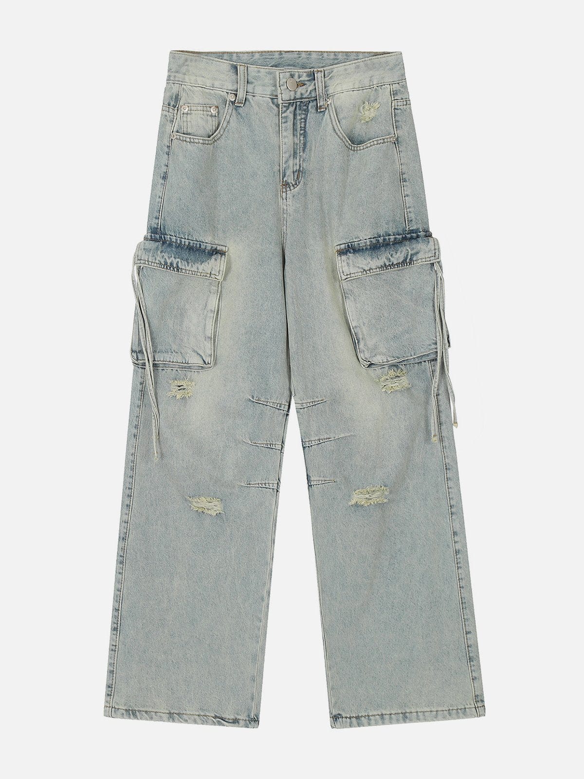 Distressed Ribbon Pocket Jeans