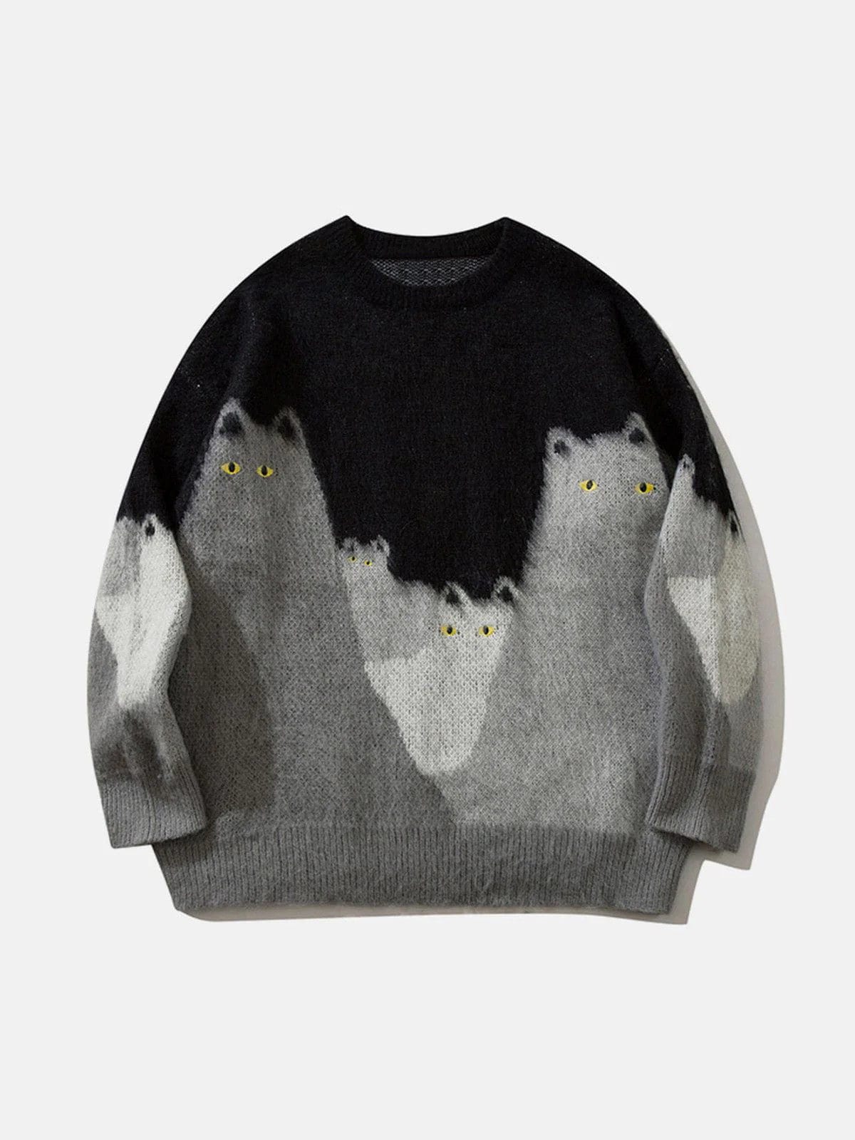 Color Blocking Cat Embroidery Wool Blend Sweater
