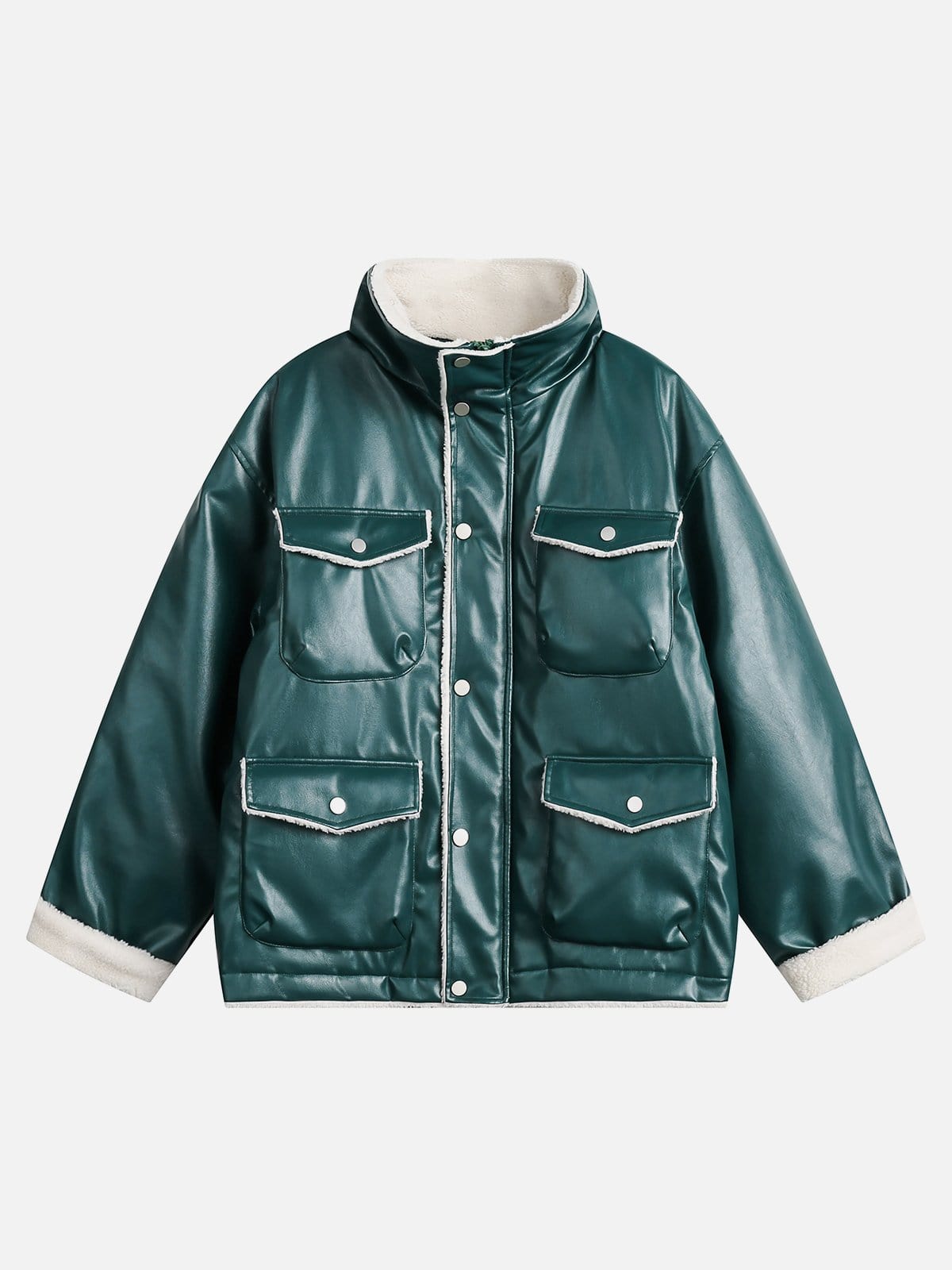 Multi Pocket Leather Winter Coat