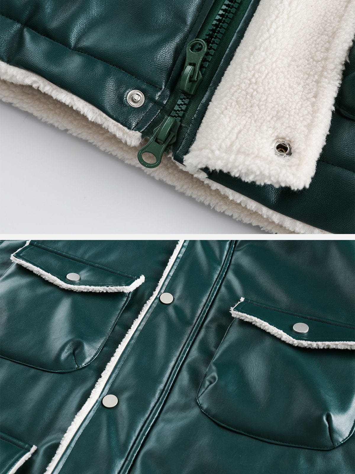 Multi Pocket Leather Winter Coat
