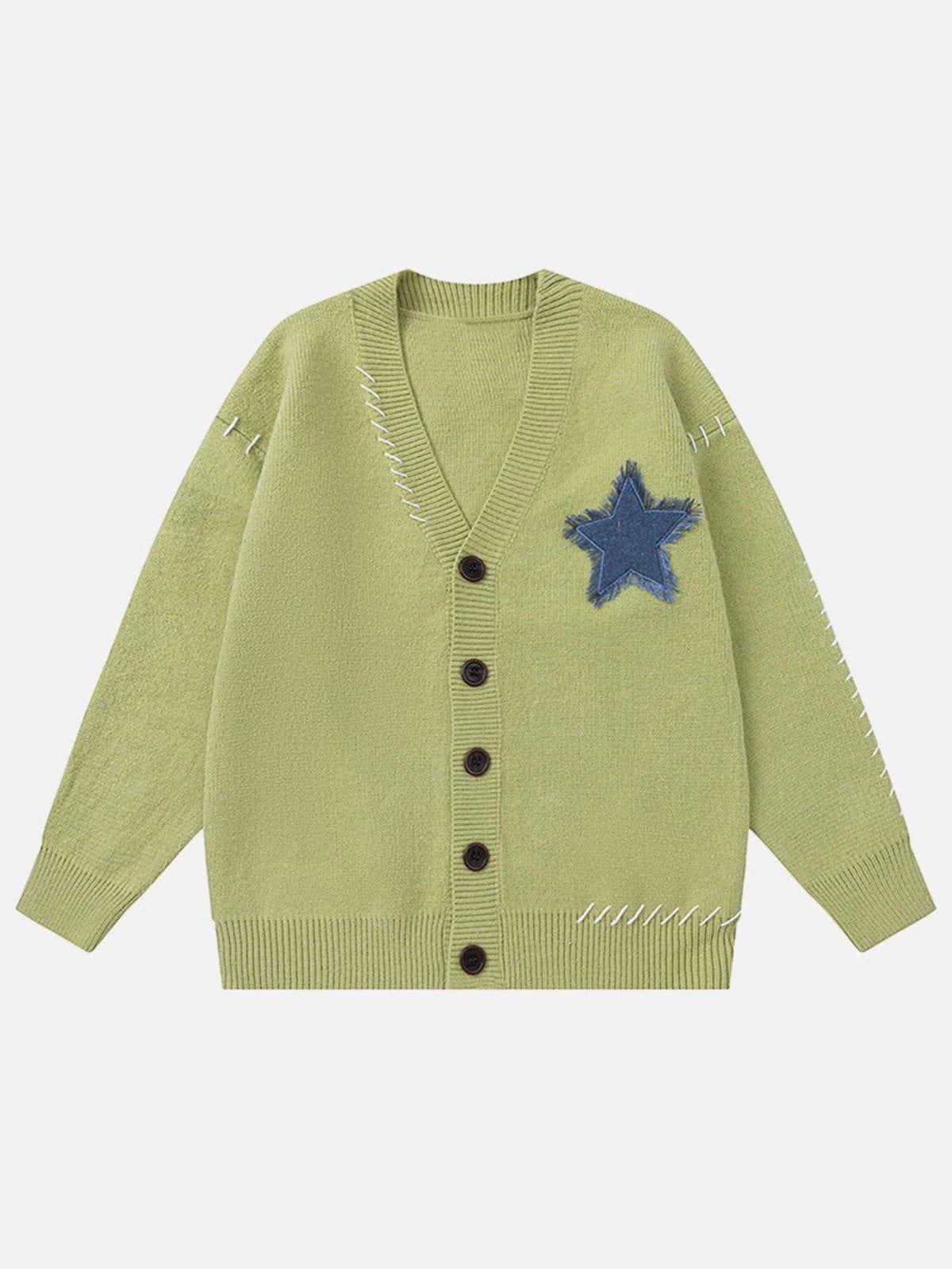 Star Applique Crochet Cardigan
