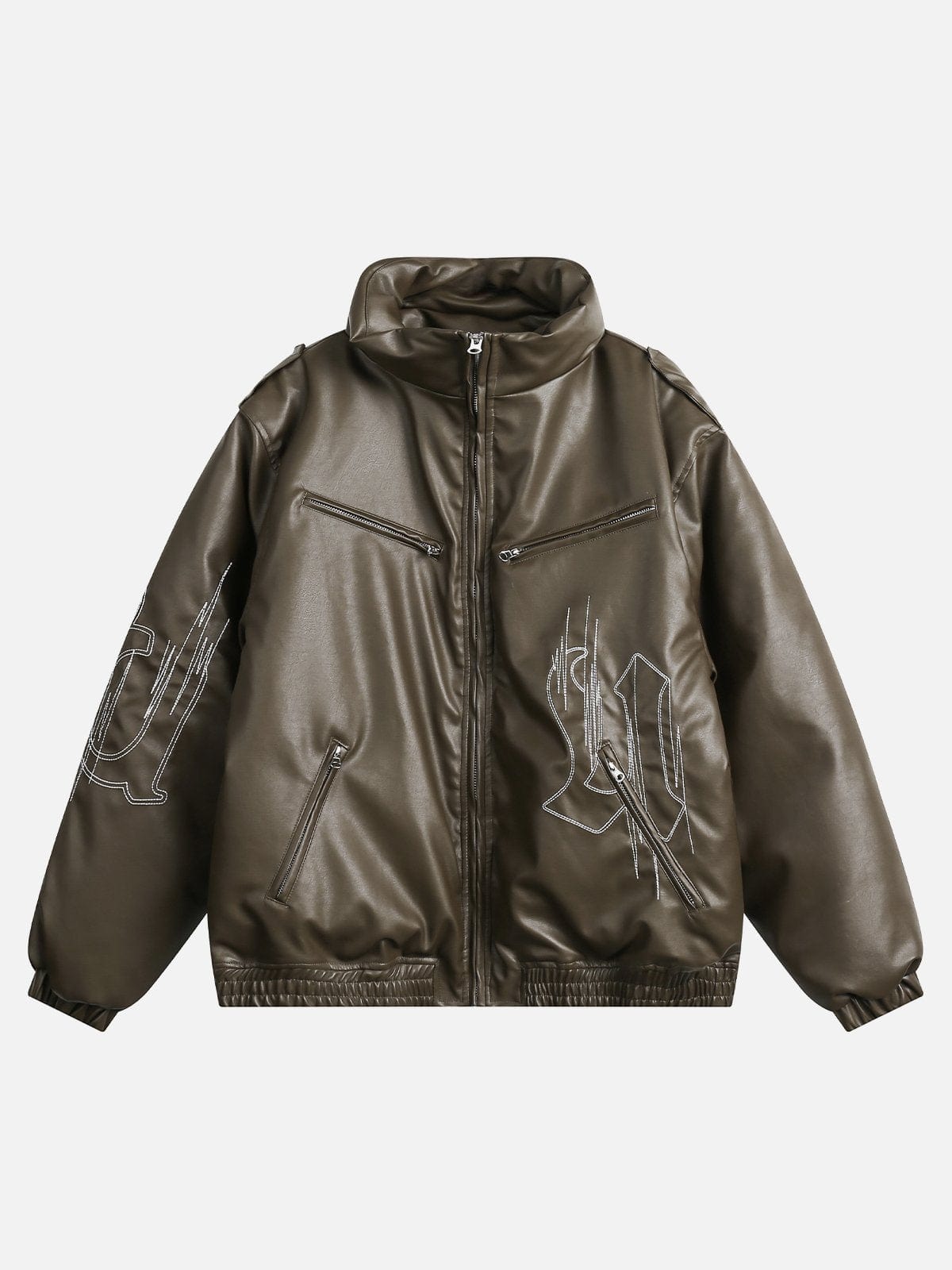 Multi Zip Up Leather Winter Coat
