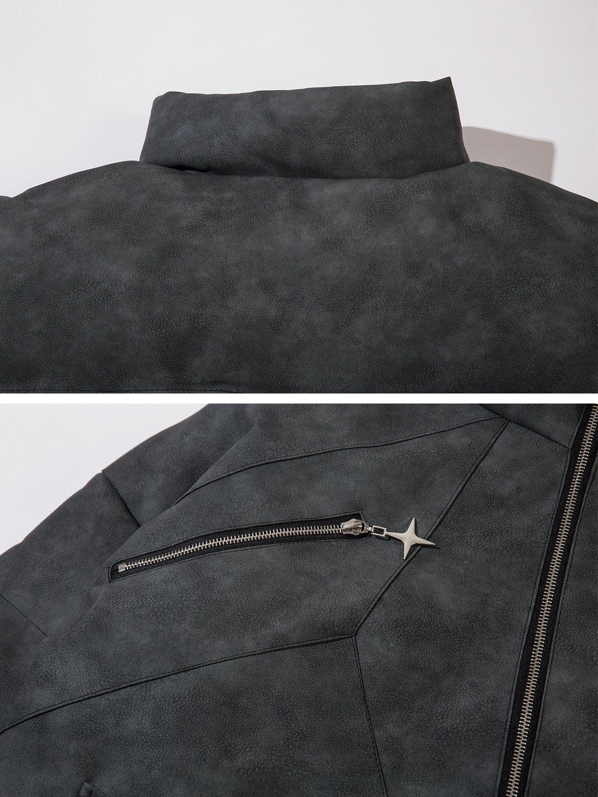 ZIP UP Multi-pocket Leather Winter Coat