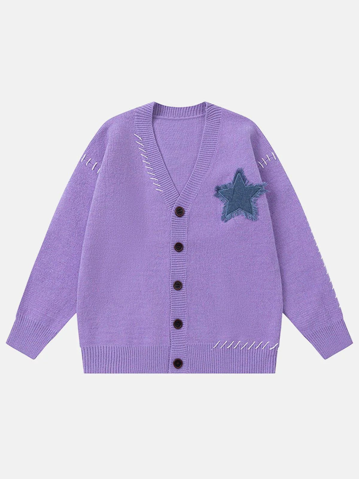 Star Applique Crochet Cardigan