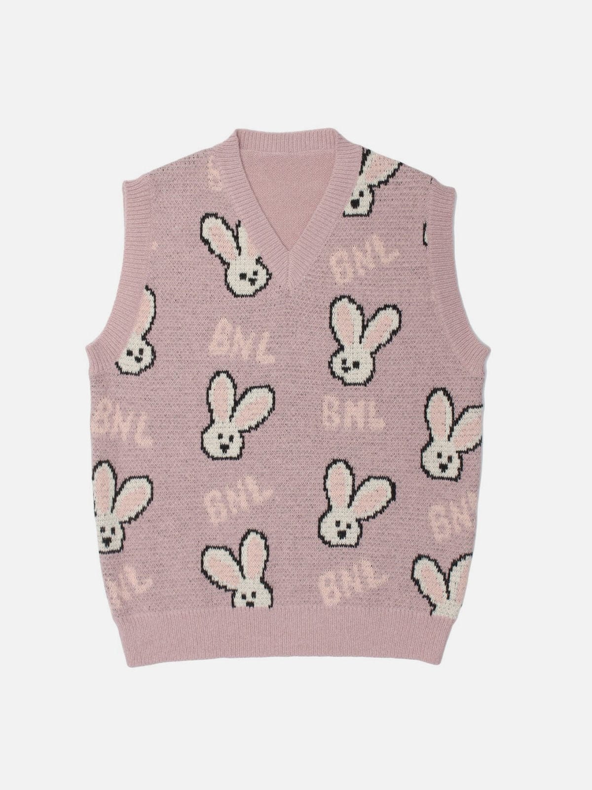 Cartoon Rabbit Head Print Knit Vest