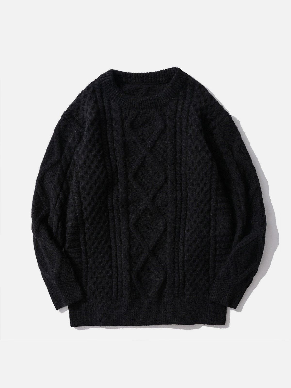 Solid Color Woven Pattern Knit Sweater