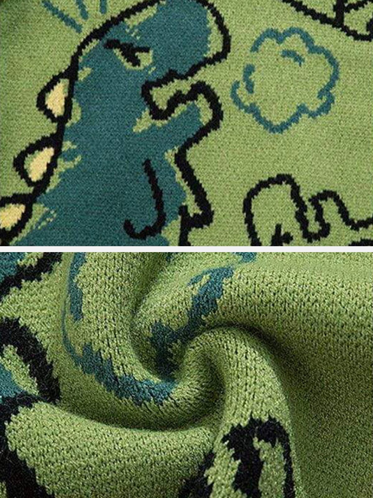 Vintage Dinosaur Cartoon Pattern Knit Sweater