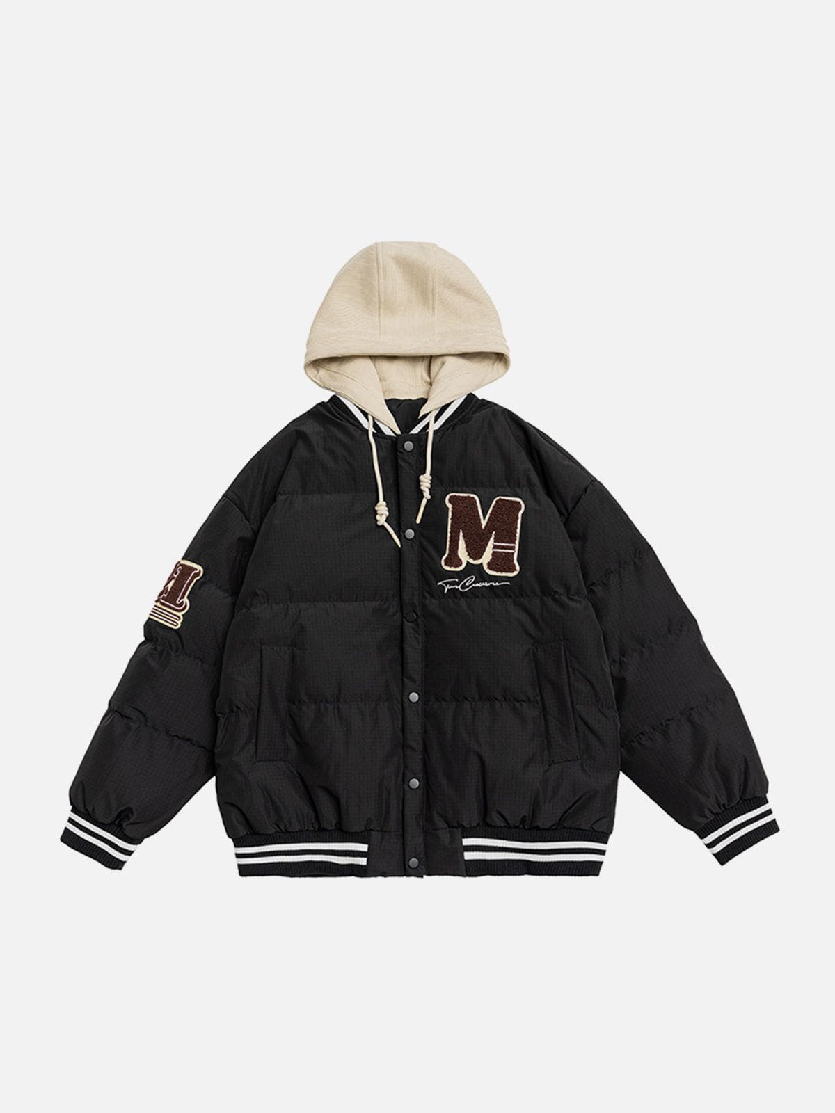 Fake Two Piece Flocked Letters Winter Coat