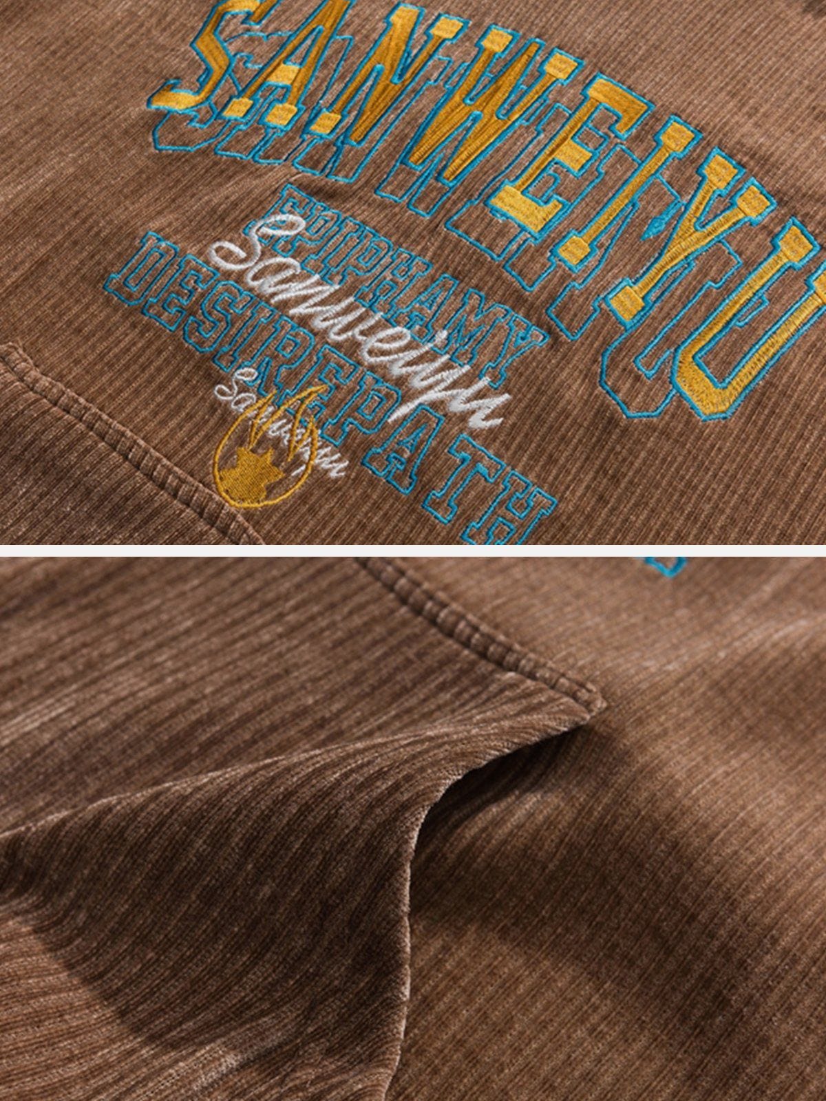 Embroidered Letters Corduroy Hoodie