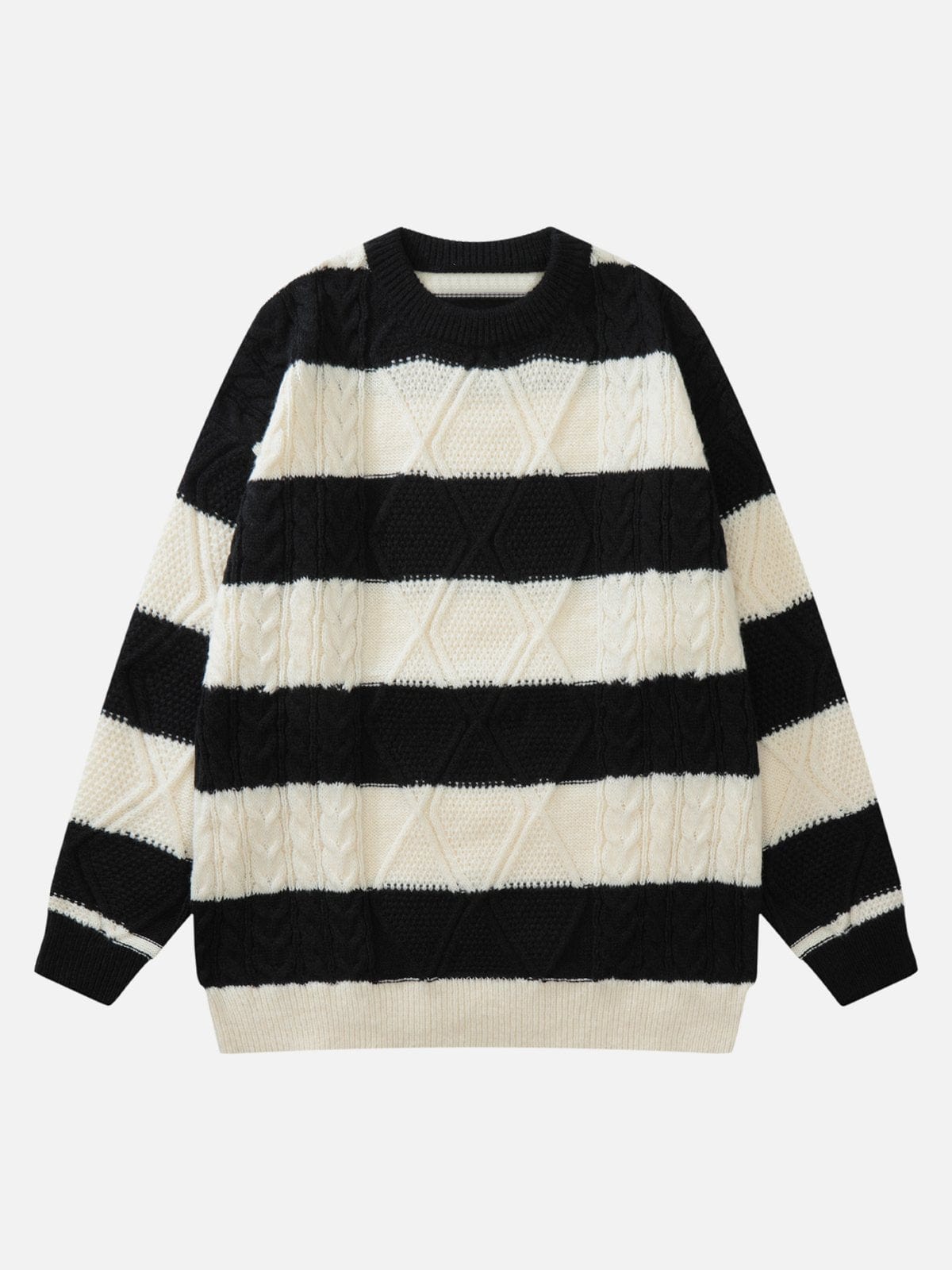 Stripe Pattern Cable Knit Sweater