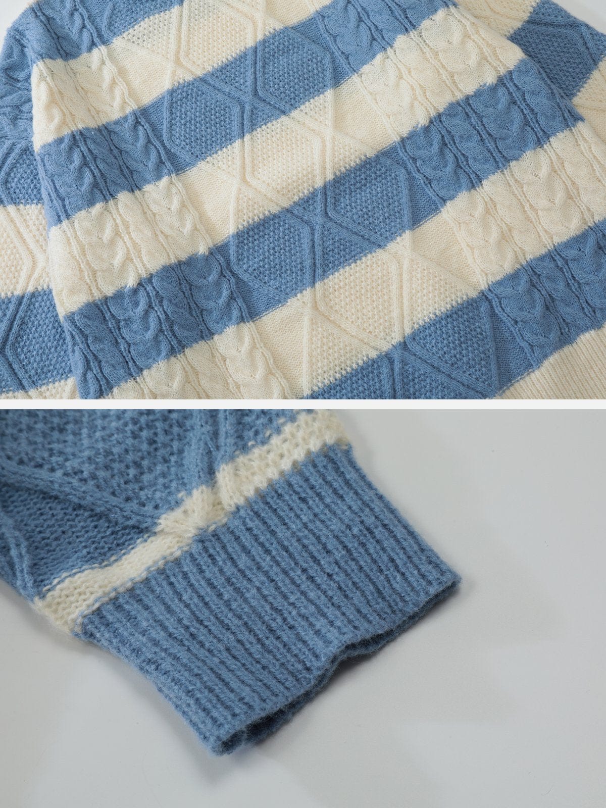 Stripe Pattern Cable Knit Sweater