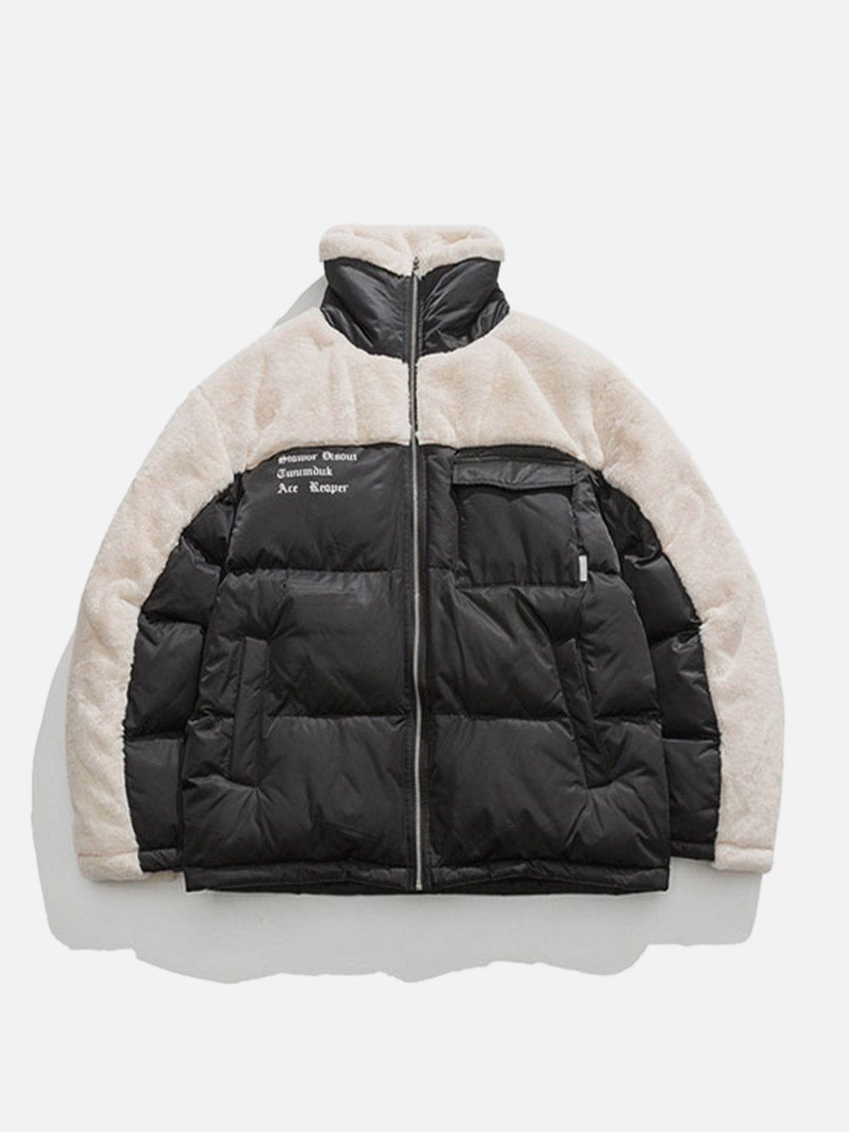 Patchwork Pockets Sherpa Winter Coat