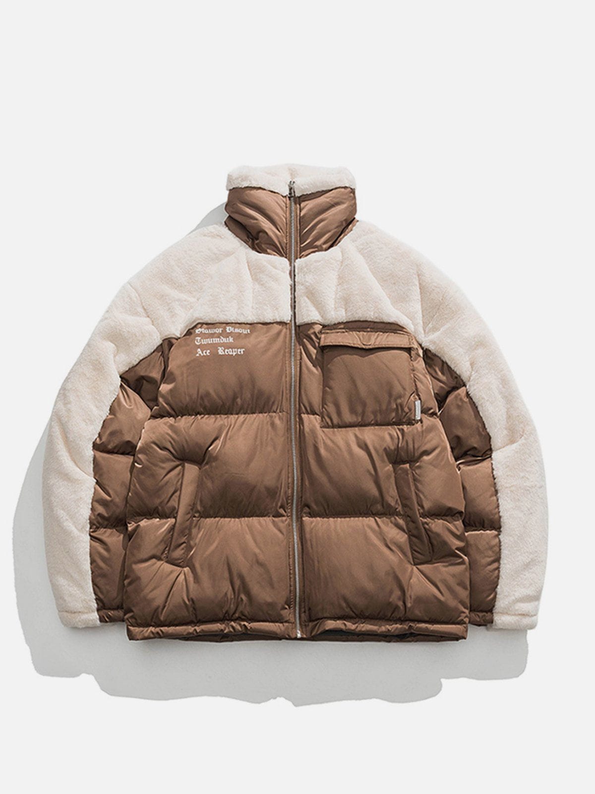 Patchwork Pockets Sherpa Winter Coat